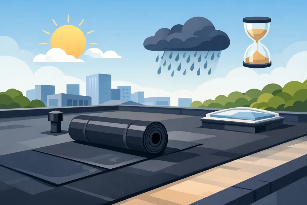 Hoe lang gaat bitumen mee op een plat dak?